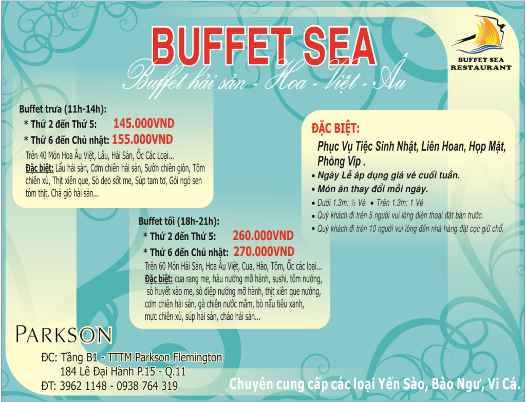 Buffet Sea Parkson Q.11 -  Buffet Hải sản, hoa việt , lẫu , đồ nướng