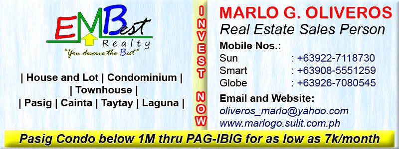 House and Lot | Condominium | Townhouse | Pasig Condo below 1M thru Pag-ibig for as low as 7k/month