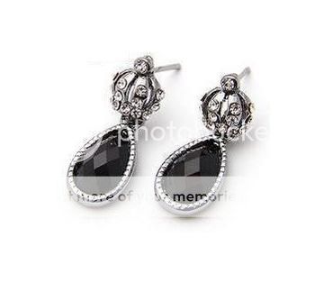 Black Dewdrop Pendant Crown CZs Fashion Earrings P080  