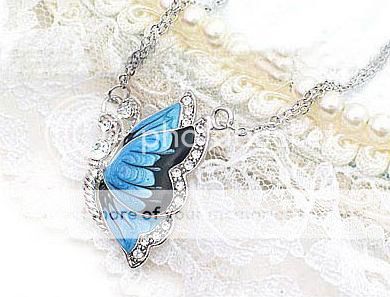 Blue Butterfly Crystal Silver Color Dual Necklace P273  