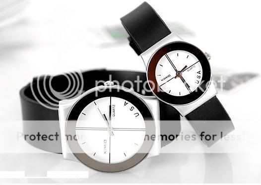 White Pair Couple Leather Quartz Fashion Wrist Watch  