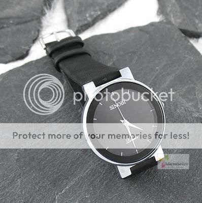 Men Black Dial Leather Simple Style Quartz Wrist Watch  