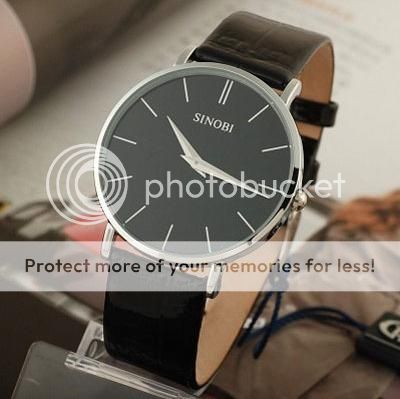 Men Ultra Thin Leather Quartz Fashion Wrist Watch Black  