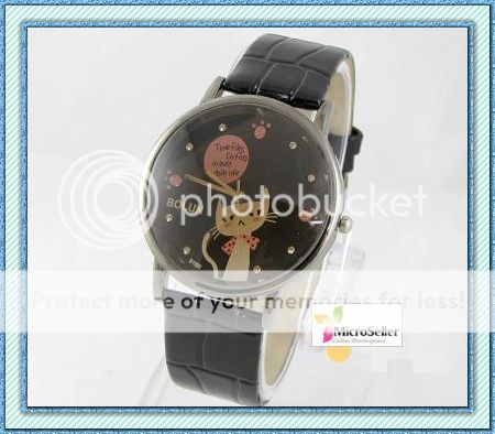 Cute Black Cat PU Leather Quartz Wrist Watch Unisex  